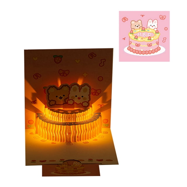 Kmbangi Birthday Card, 3D Funny Cute Cartoon Bear Light Musical Birthday Cards Greeting Card Gift