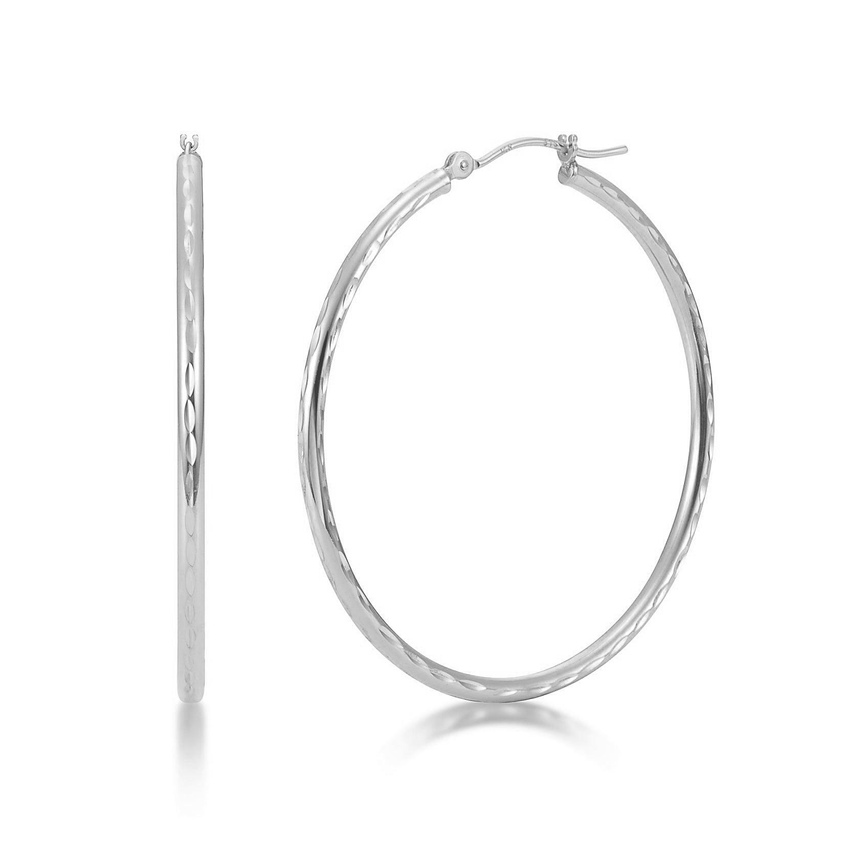 14K Yellow Gold 2mm Diamond Cut Hoop Earrings Diameter - 20 MM