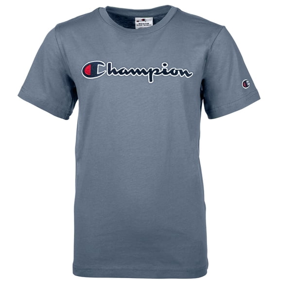 Champion Kids Unisex T-Shirt - Top, Round Neck, Cotton, Logo, Solid Color Blue-gray XS (X-Small)