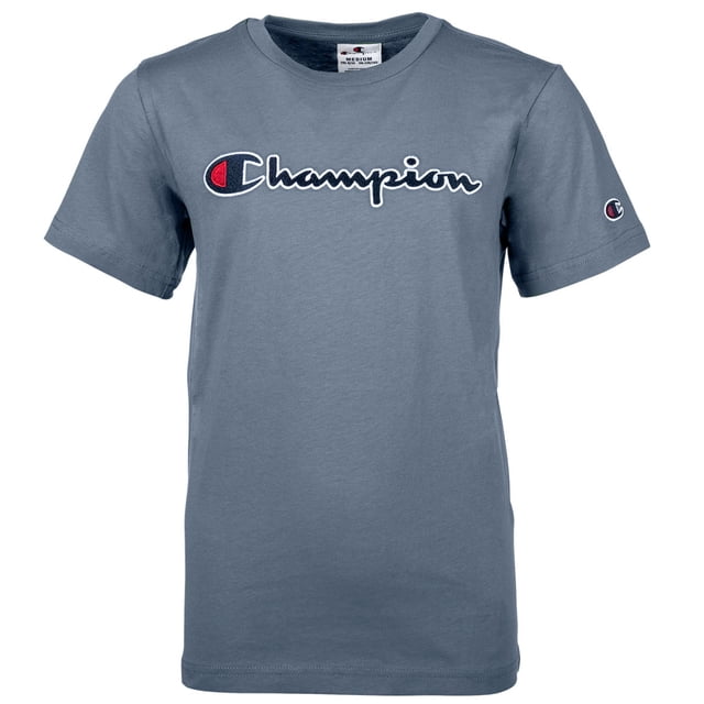 Champion T-Shirt Unisexe pour Enfants - Haut, Col Rond, Coton, Logo, Couleur Unie Bleu-Gris TP (Très Petit)