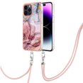 thumbnail image 3 of Mantto for iPhone 14 Pro Max Case, with Lanyard Adjustable Strap, Marble Pattern Soft TPU Bumper Hard PC Back Shockproof Protective Glossy Stylish Durable Phone Case for Women Girls,Rose-carmine, 3 of 7