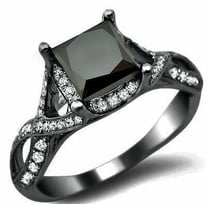 2Ct Princess Cut Simulated Black Diamond Engagement Ring 14K Black Gold Plated