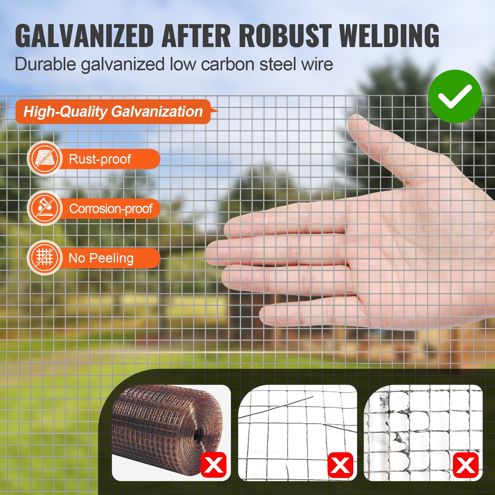 KFFKFF Hardware Mesh, 1/4 inch 48in x 50 ft 23 Gauge, Hot Dipped Galvanized Wire Roll, Suitable for Chicken Coops, Rabbit Enclosures, Garden Protection, and Small Animal Barriers