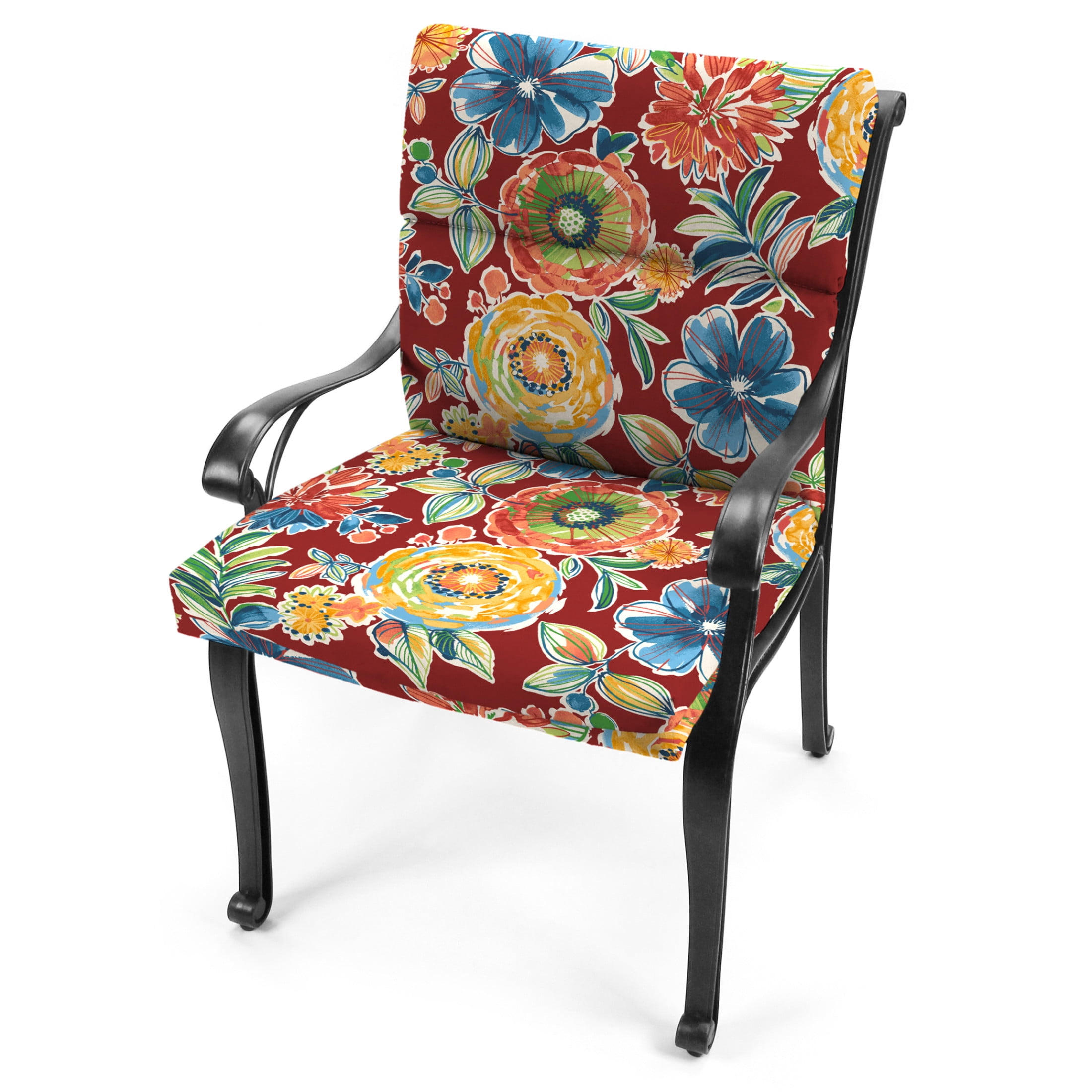 Jordan Manufacturing 44" x 22" Colsen Berry Red Floral Rectangular Outdoor Chair Cushion with Ties and Hanger Loop
