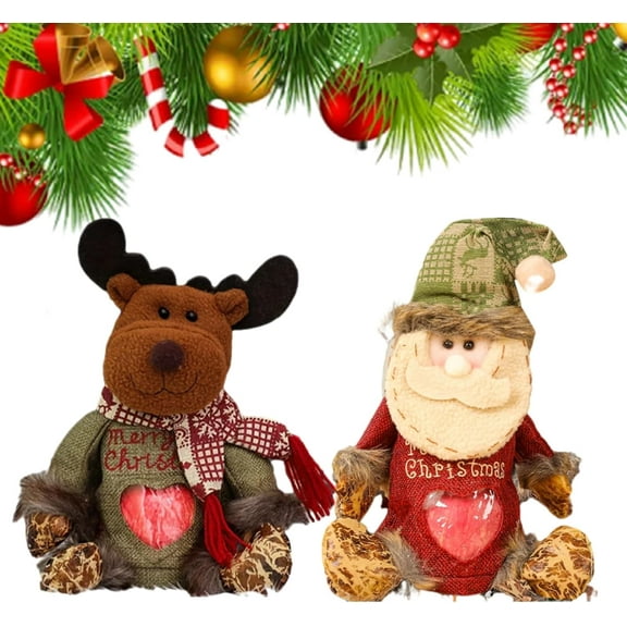 Christmas Gift Bags Zipper Design, 2025 New Flax Fabric Chritmas Apple Candy Bags, Zipper Reusable, Extra Large Christmas Gift Bags with Santa Claus, Snowman, Reindeer for Festival Decor (2Pcs-b)