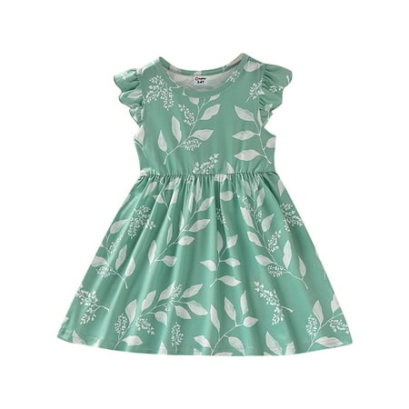 

XIEULQP Baby Girl Clothes Girls Toddler Kids Crew Neck Summer Shorts Sleeve Sundress Casual Beach Floral Prints Party Dress Summer Dress Green