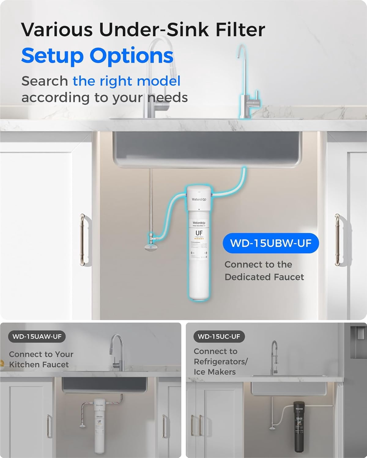 Waterdrop 15UBW-UF 0.01 μm Ultra Filtration Under Sink Water Filter System, Reduces Lead, Chlorine, Bad Taste & Odor, 2 Years