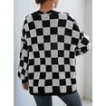 thumbnail image 3 of Women'S Plus Size Checkered Cardigan Top Plaid Print Open Front Loose Sweater Outwear Black & White XL, 3 of 8