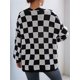 thumbnail image 5 of Cárdigan de Cuadros de Talla Grande para Mujer, Suéter Holgado con Estampado A Cuadros y Abertura Frontal, Prenda Exterior y Negro L, 5 of 10