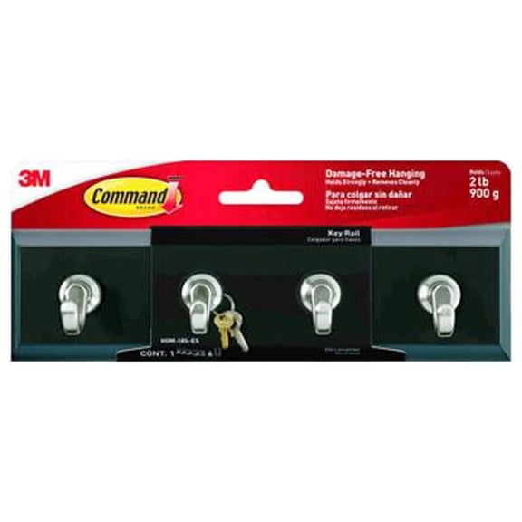 Command HOM-18S-ES Key Hook Rail, Adhesive, Slate Color, 8 x 2-1/8 x 1-1/2 In. - Quantity 2