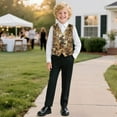thumbnail image 3 of Garronmavis Cute Yellow Camo Boys Vest Size 9-10 Versatile Deer Sleeveless Slim Fit Vests Outfit Lightweight Formal Waistcoat Vests with Pockets Stylish Boy's 3 Button Formal Suit Vest, 3 of 7