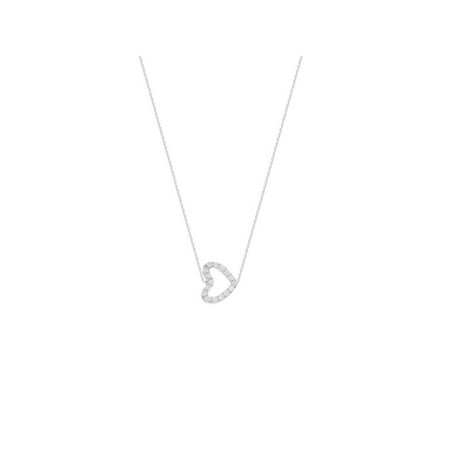 Cubic Mini - Mini Heart Necklace Rhodium on Sterling Silver Cubic Zirconia East 2 West
