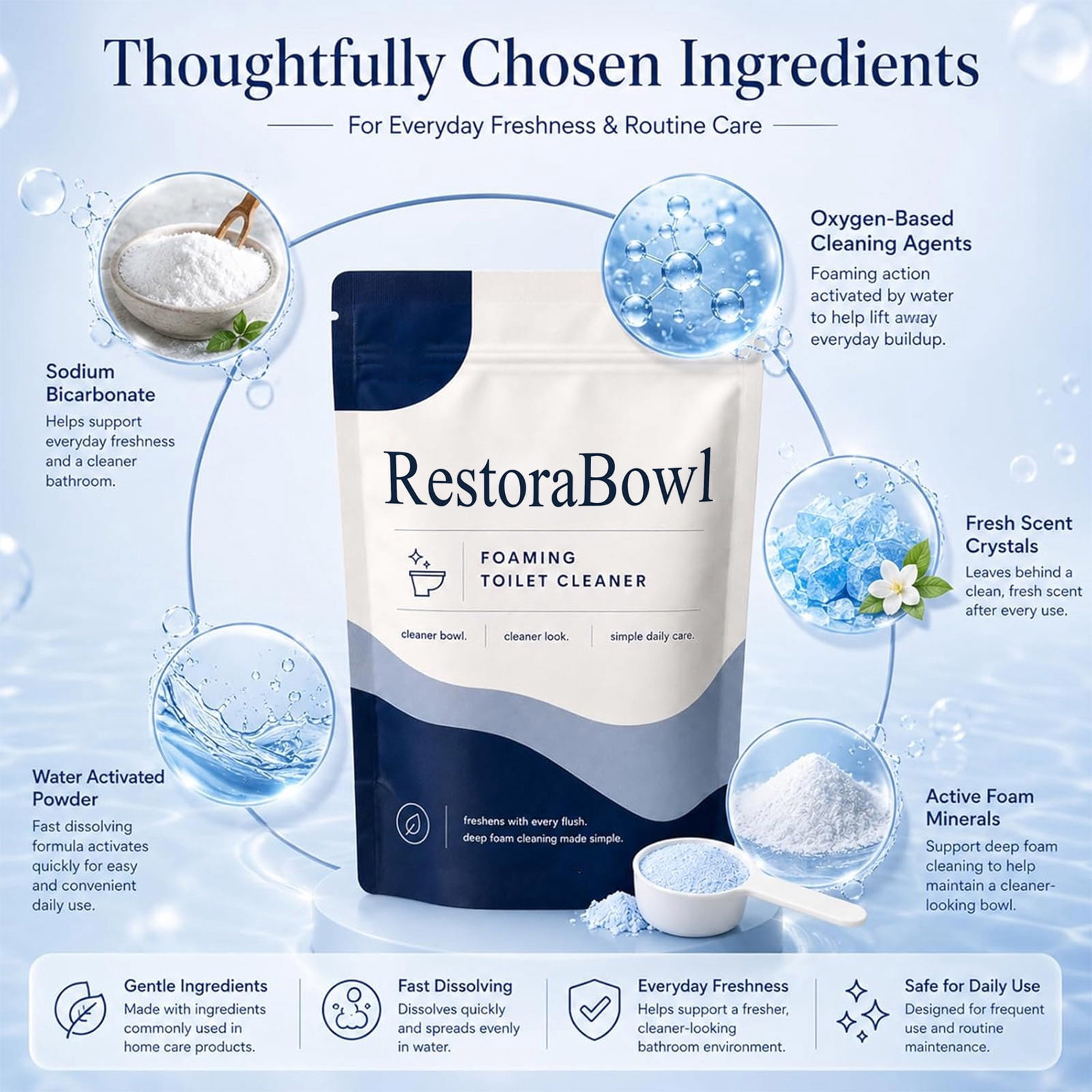 Restorabowl Toilet Cleaner,Restorabowl Foaming Toilet Cleaner For Deep Cleaning & Stain Remover, No Scrubbing Restorabowl Toilet Bowl Cleaner,Splash-Free Restoreabowl Toilet Bowl Cleaner,Powerful