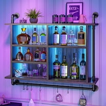 WYDK Floating Shelves for Wall with LED, 37" H Wall Mounted Shelf with 8 S-Hook Industrial Pipe Shelves Large Wood Floating Shelves Load 110LBS Adjustable Display Shelf for Gaming Room Decor