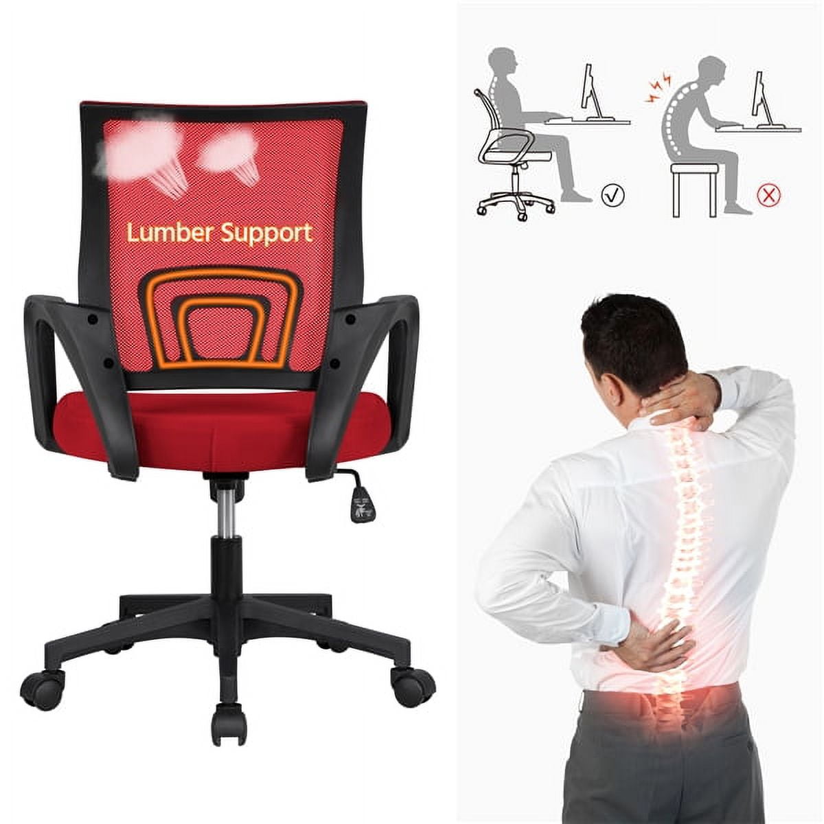 Alden Design Ergonomic Adjustable Mid Back Mesh Swivel Office Chair with Armrests, Red