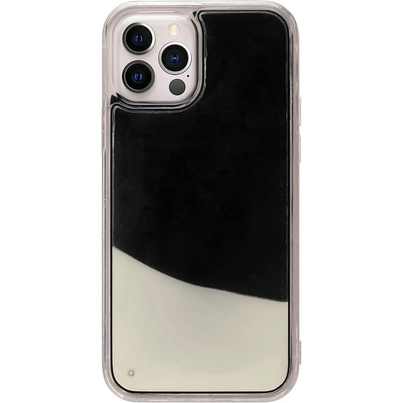 Fluorescent Black & White Liquid Sand Shock-Absorbing Protective Case for iPhone 12 & 12 Pro Tempered Glass Screen Protector