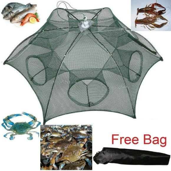 LNGOOR Filet Pliable pour Crabe, Piège, Cage à Trempette, Filet de Pêche pour Poisson, Minnow, Écrevisse, Crevette, Conception Parapluie (Six Entrées)