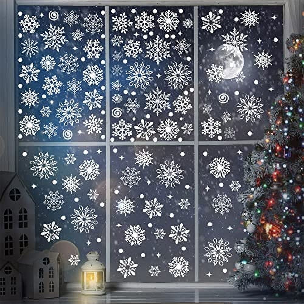 570 Pieces Snowflake Window Clings Winter Window Clings Christmas Snowflake Decal Stickers Window Clings Decorations for Christmas Frozen Theme Party New Year Supplies, 9 Sheets (White)