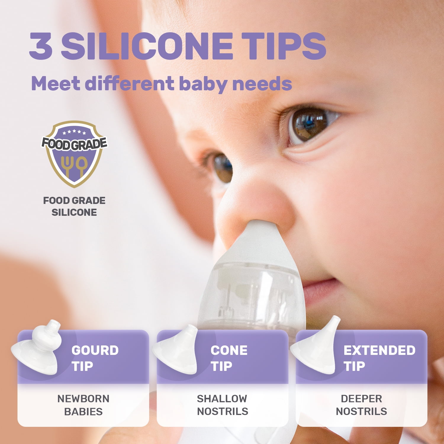 HAMMSOM Baby Nasal Aspirator - 3 Suction Nozzles, 3 Modes, Snot-Free Comfort for Newborns, Infants, and Toddlers