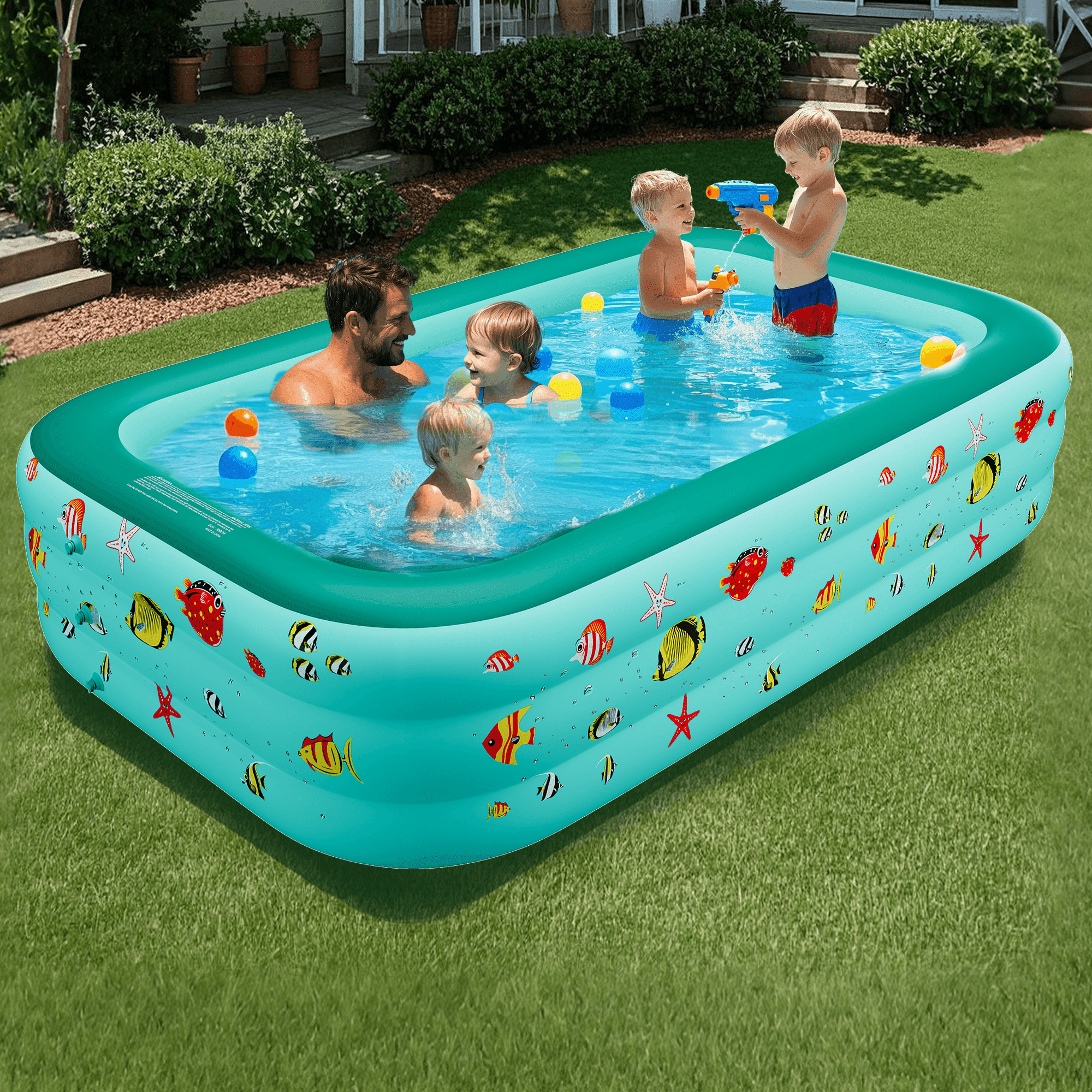 GVDV Inflatable Pool, 9.83 x 6 x 1.83 ft Family Swimming Pools for Kids, Toddlers, Infant, Adult, Rectangular, Thickened