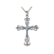 FEINUHAN Silvery Beads Crystal Rhinestone Religion Christian Holy Cross Pendant Charm Necklace