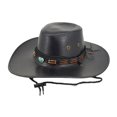 thumbnail image 2 of Helii Faux Leather Cowboy Hat for Men Women – Wide Brim Western Hat with Beaded Band & Adjustable Chin Strap, Unisex Cowgirl Hat for Costume Party Outdoor Hiking Black,One Size, 2 of 5