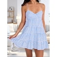 thumbnail image 3 of LMLYSoH Women Spaghetti Strap Cami Dress Plaid Sweetheart Neck Tiered Hem Back Lacing Short Dresses, 3 of 9