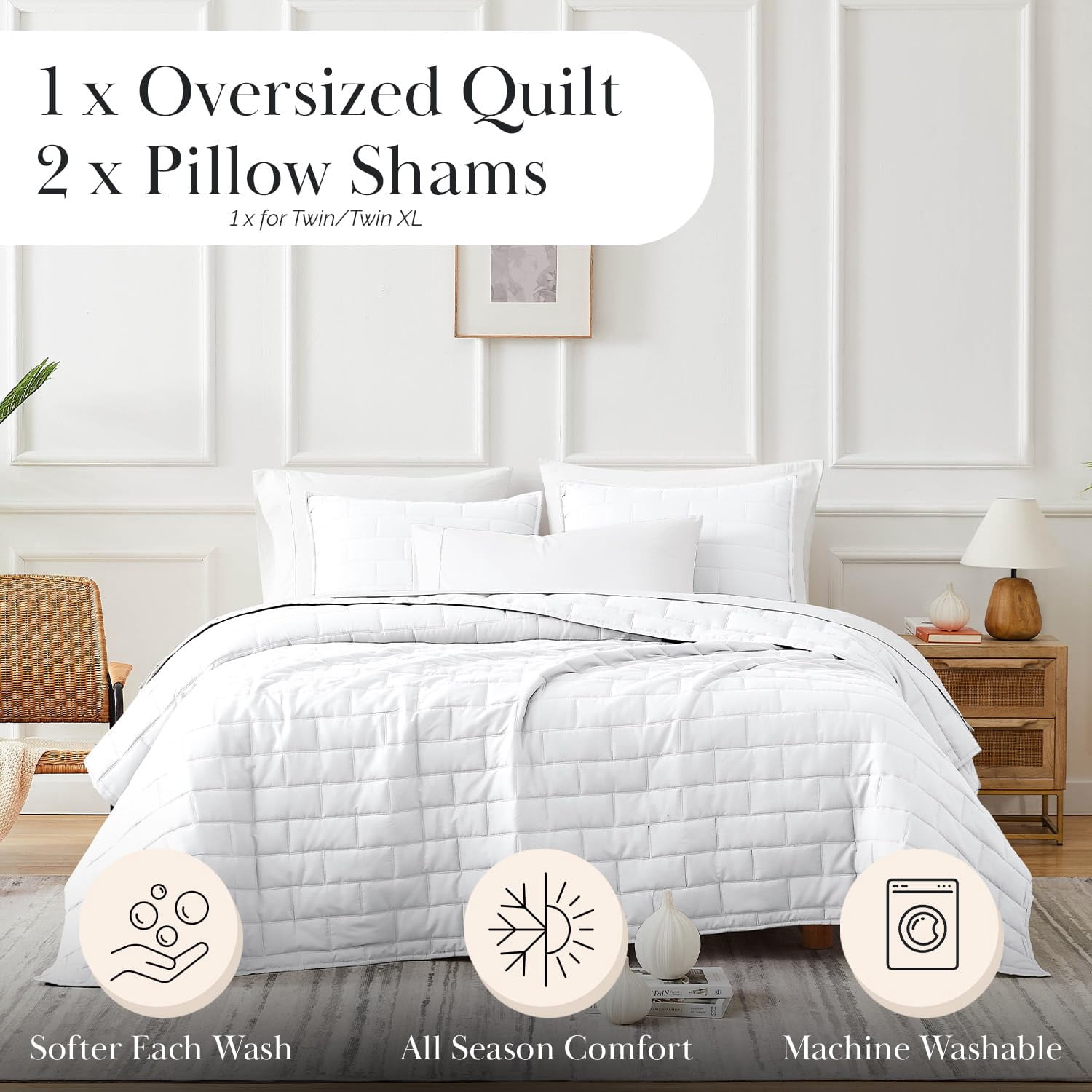 Lightweight Brickyard Embroidered 3-piece Brickyard Quilt Set by Southshore Fine Linens