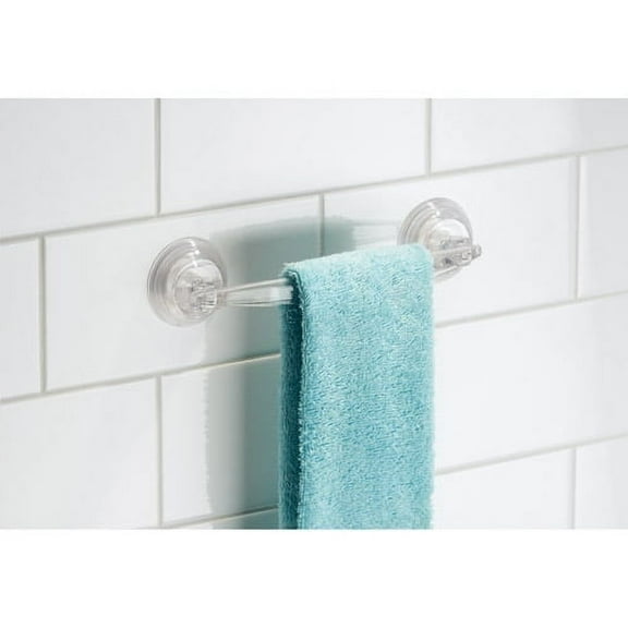 iDesign Plastic 10.5" Power Lock Suction Towel Holder Bar, Clear