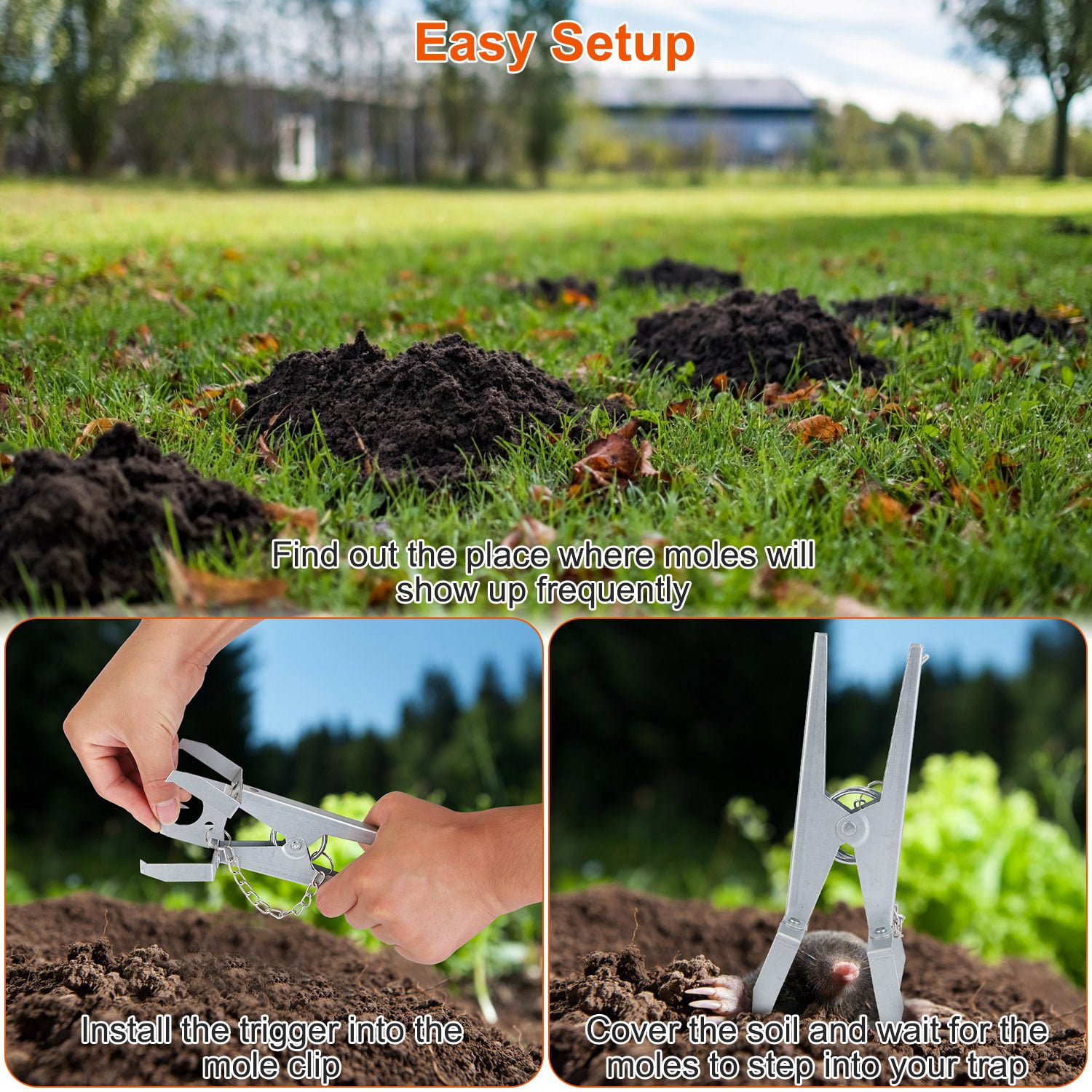 Moclever 4Pack Mole Traps, Reusable Mole Killer with Scissor Jaw for Vegetable Shed Field Garden Yard, Silver