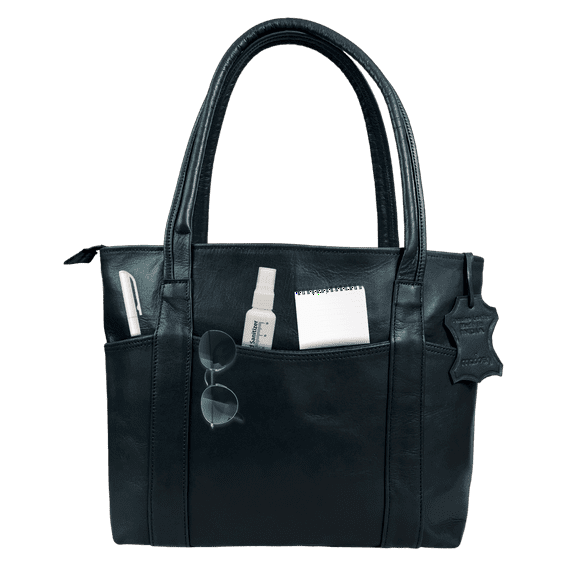 Madosh Vintage Genuine Leather Women's Tote Style Shoulder Handbag Valentine Gift Shopper 16” Bag (Black)