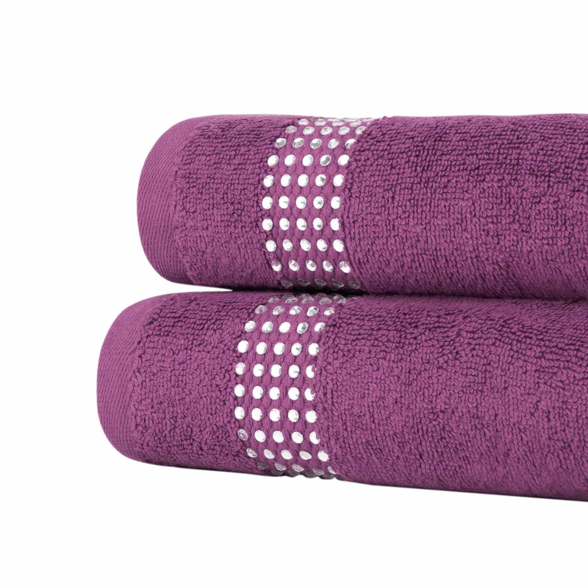 Sparkles Home  Stripe Rhinestone Hand Towel (Set of 2) - Purple