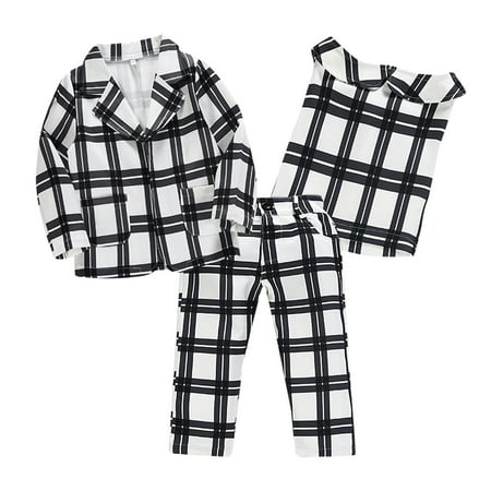 

QYZEU Outfits for Teen Girls for School Little Girl Clothes 4T-5T Toddler Girls Plaid Prints Cool Fashionable Style Top Pants Coat Suit Outft Set