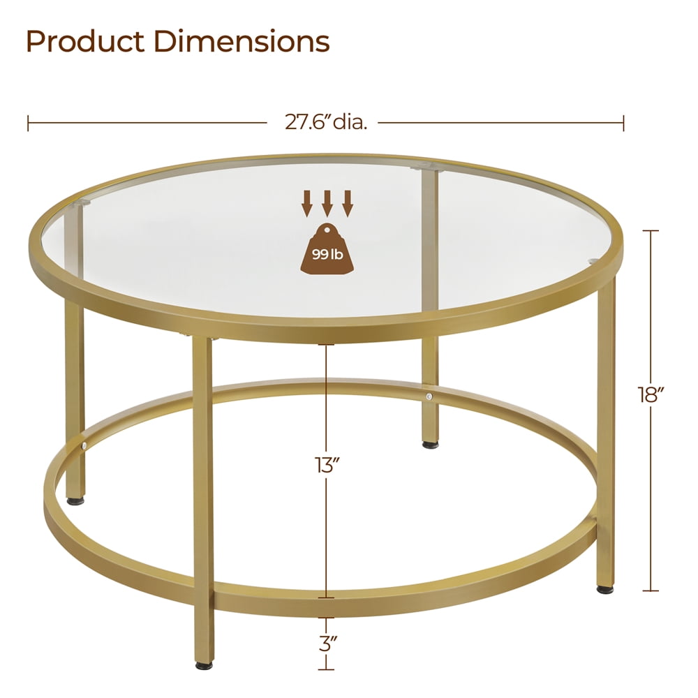 Yaheetech 27.5" Modern Glass Top Round Coffee Table for Living Room, Apartment, Gold