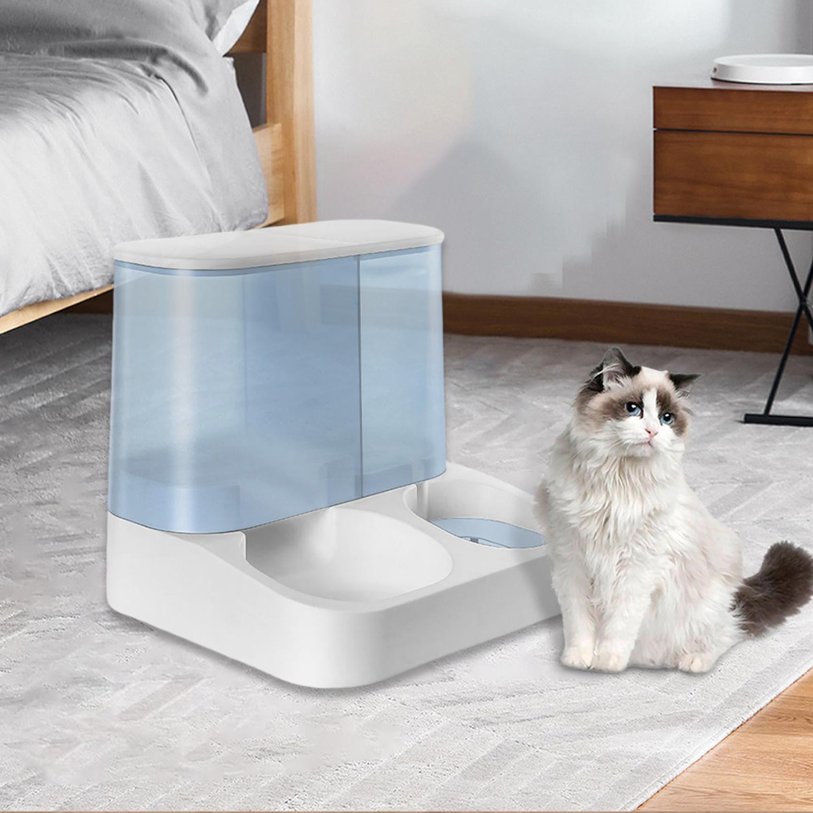 2 in 1 Design Pet Food and Water Dispenser, Automatic Feeder, Cat Food and Water Dispenser for Rabbit Kitten Cat, Easy to Refill Blue