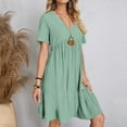 thumbnail image 4 of Xdegoge Women's Casual Tiered Dress with Pockets V Neck Ruffle Dress Short Sleeve Flowy Mini Dress A-Line Dresses Green M Womens Clearance Account Purchase History, 4 of 8