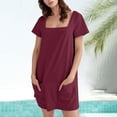 thumbnail image 2 of HXWCHs Robe Chandail Femme Décontractée Robe d'Été Tenue Col Rond Couleur Unie Confortable Respirante Élégante avec Leggings Vin m, 2 of 6