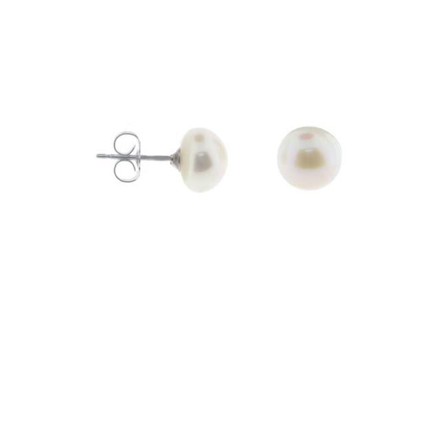 Natural Sterling Silver Freshwater Cultured Button Pearl Stud Earrings - Handpicked AAA Quality