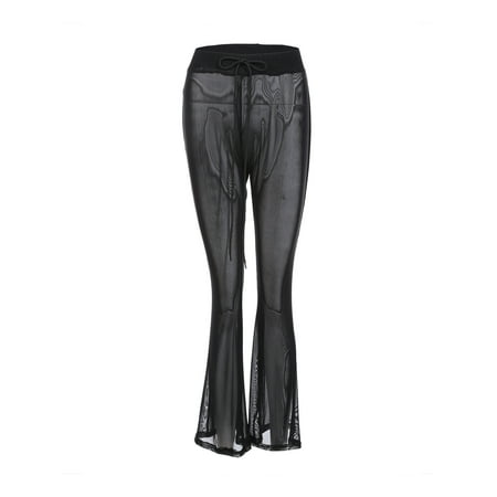 

MERSARIPHY Women Solid Color Mesh Perspective Wide Legs Pants