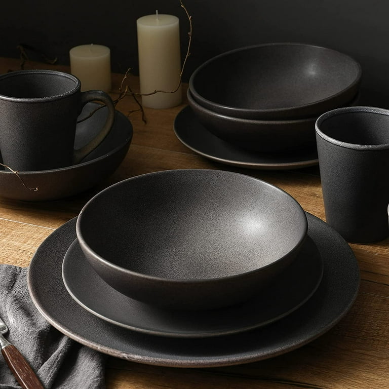 Stone + Lain Grao Stoneware 16-Piece Dinnerware Set, Grey