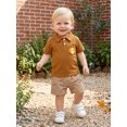 thumbnail image 6 of Cjfdfy Toddler Baby Boy Thanksgiving Outfit Infant Baby Boys Summer Fall Clothes Turkey Embroidery Lapel Neck Button Short Sleeve Shirt and Plaid Shorts 2Pcs Set, 6 of 9