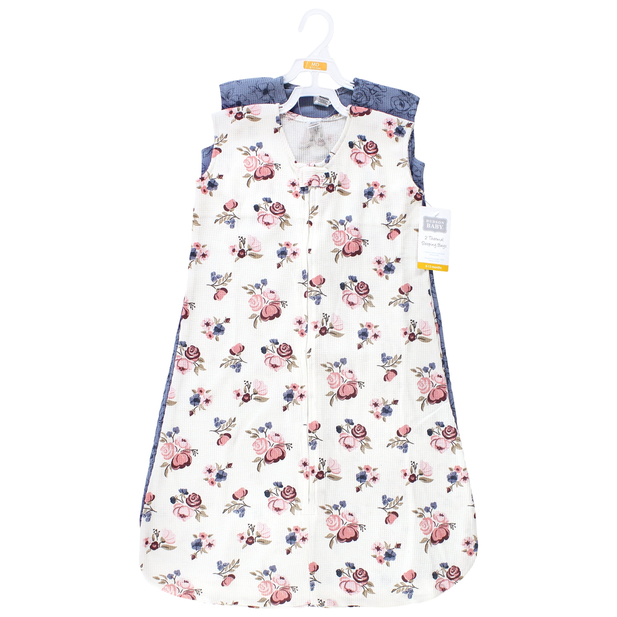 Hudson Baby Infant Girl Thermal Sleeveless Sleeping Bag 2pk, Dusty Rose Floral, 18-24 Months