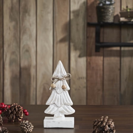 VHC Brands Snowy Tree Textured Wooden White 8.25x4x2.25