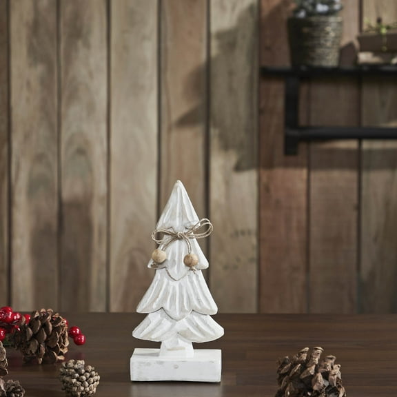 VHC Brands Snowy Tree Textured Wooden White 8.25x4x2.25