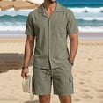 thumbnail image 2 of Eryao Big and Tall Mens Joggers Set 2 Piece Short Sleeve Button Down Shirts Matching Drawstring Shorts with Pockets Summer Lounge Linen Sets,Army Green,M, 2 of 6