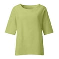 thumbnail image 6 of Linen Tops for Women Loose Fit 2025 3/4 Sleeve Crew Neck T Shirts Summer Solid Color Gauze Top Side Split Blouse Tops, 6 of 7