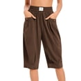 thumbnail image 2 of Bloomae Bermuda Shorts for Women Loose Fit Casual Knee Length Elastic High Waist Baggy Pleated Short Pants Trendy Cozy Beach Vacation Boho Shorts with Pockets, 2 of 9