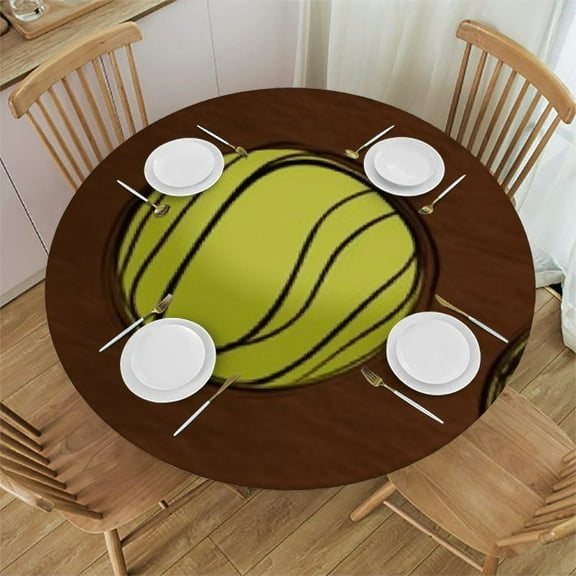Sport Tennis Ball Round Tablecloth with Elastic Fitted Table Cloth