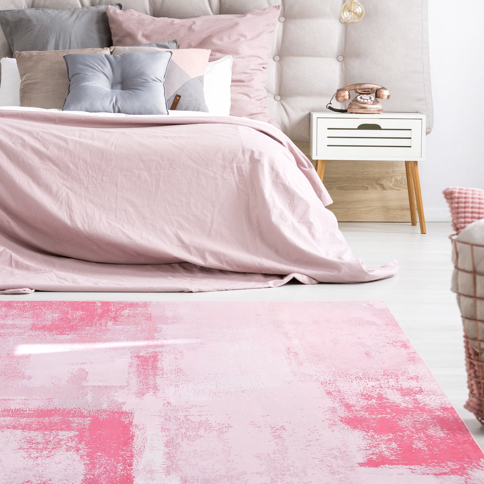 SPRINDAY Abstract Area Rug for living room, Low-Pile 5'x7' Rugs with Non-Slip Backing, Pink Carpet