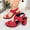Red, variant on Women's Wide Width Block Heel Sandals, Cutout Design Velcro Peep Toe Dress Shoes, Comfortable Casual Summer Heels, Red/Black